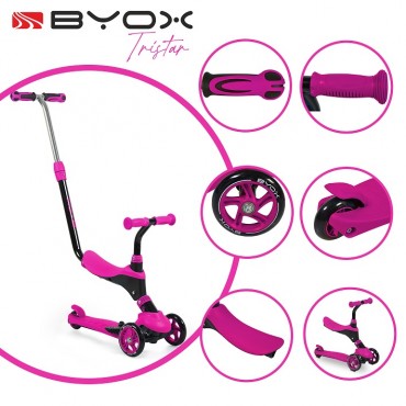 Byox Scooter Πατίνι 3 in 1 με λαβή γονέα, Tristar Pink 3800146227890 
