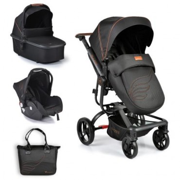 Cangaroo Baby Stroller 3 in 1 with carrycot and car seat ,Ellada Black