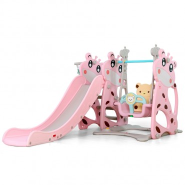 Moni Garden Παιδική Χαρά με Τσουλήθρα, Κούνια και Μπασκέτα, Slide and Swing Miki HBS18019 - B Pink