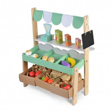 Moni Toys Ξύλινος Πάγκος Σούπερ Μάρκετ με προϊόντα, Wooden supermarket with set of products 4425