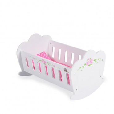 Moni Toys Doll Wooden Cradle with Bedding B018